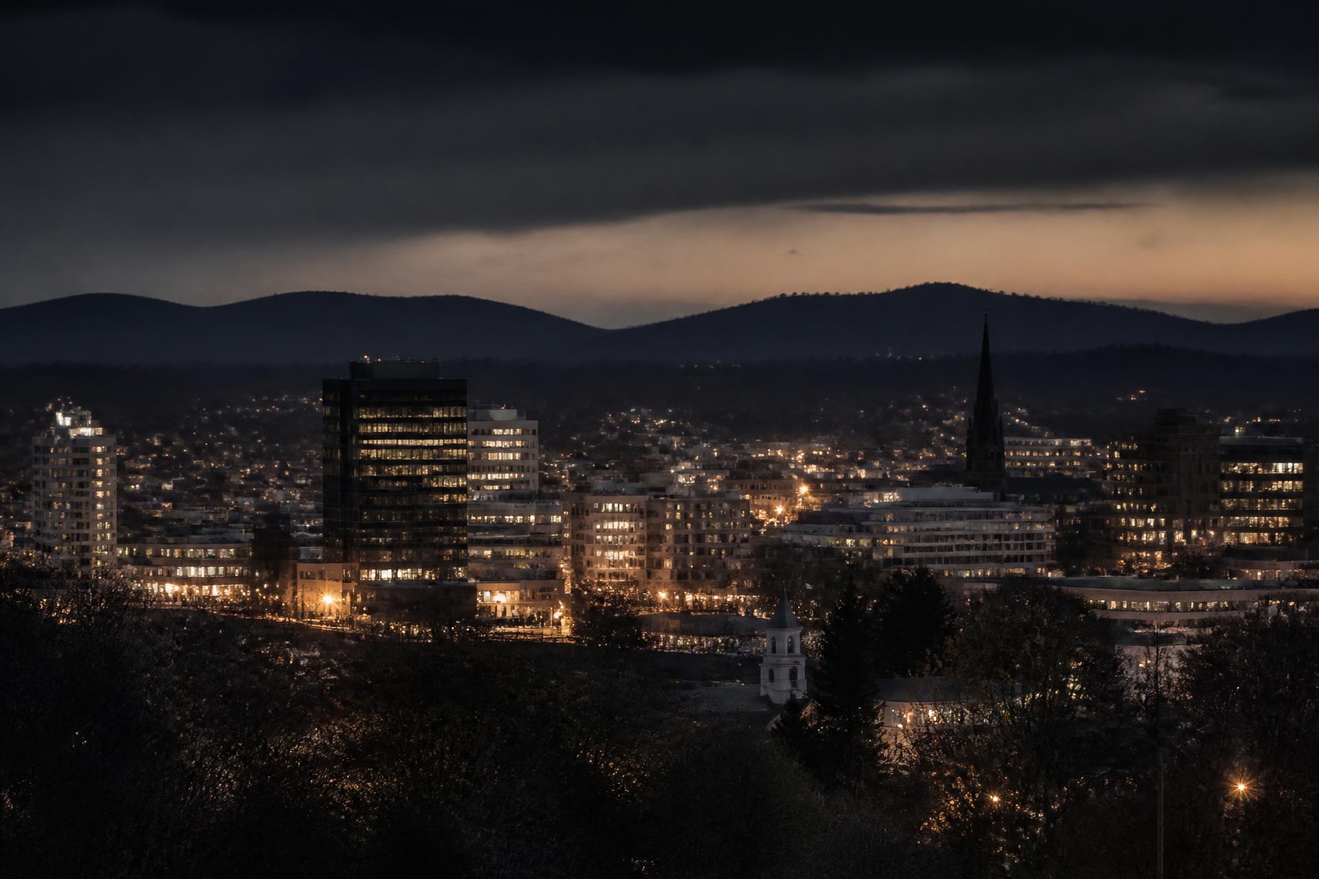 Dusk over a Western Massachusetts skyline framed by the Berkshire hills